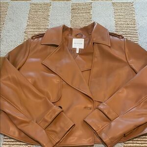 Avec Les Filles Tan Leather Jacket Cropped Design